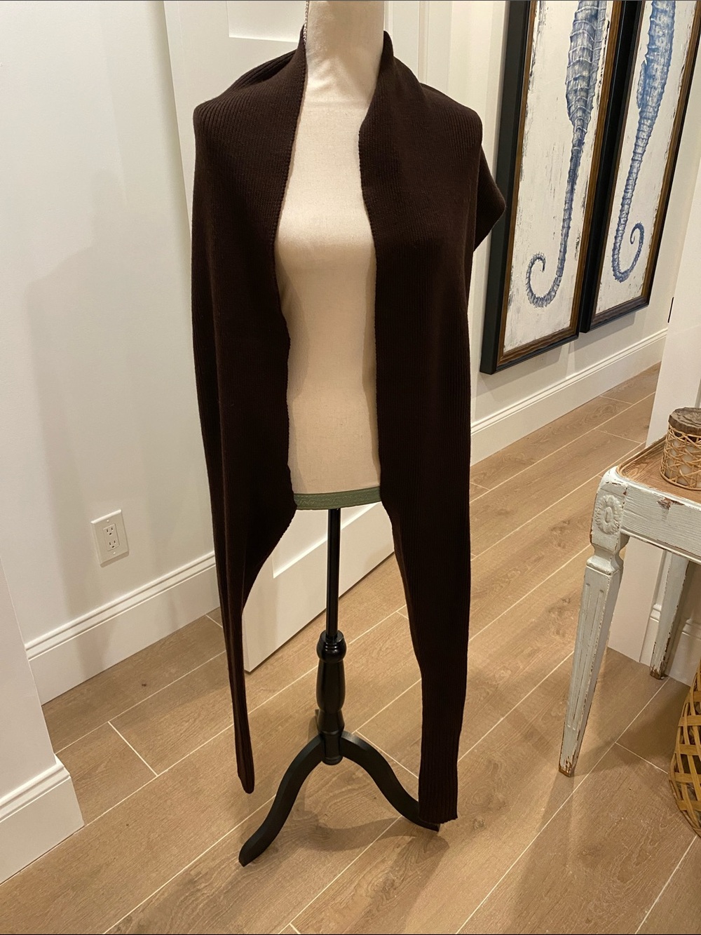 Dark Brown Knit Shawl Wrap - Women's Versatile Layer